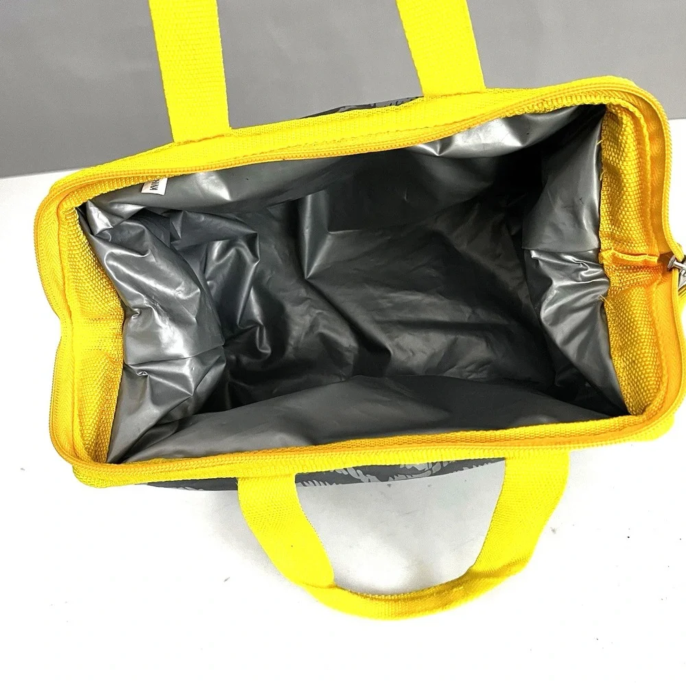 LIFOAM Insulated Lunch Bag Gray Ikat Yellow Trim Cooler‎ Bag Wide Mouth